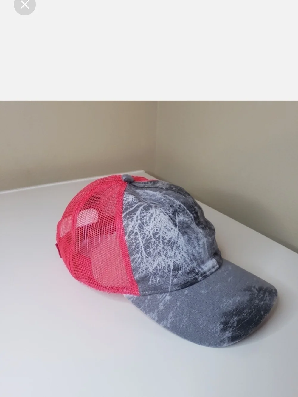 McCoy's Building Supply Pink & Gray Acid Wash Distressed Trucker Hat Neon Mesh